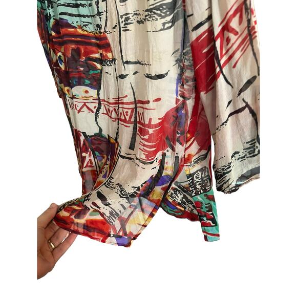 Chico's 100% silk lightweight sheer top 3/4 sleeve v-neck embroidered size 0 S - Picture 6 of 6